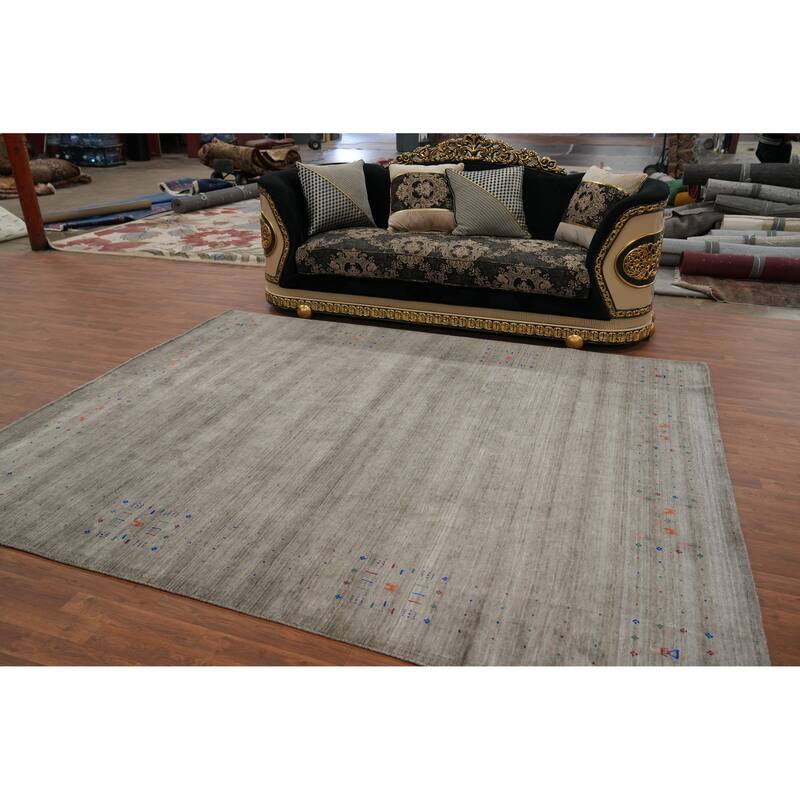 Hand Knotted Oriental 100% Wool Carpet Tribal Tribal Greys & Charcoal Gabbeh Area Rug - 9' 8'' X 7' 10''