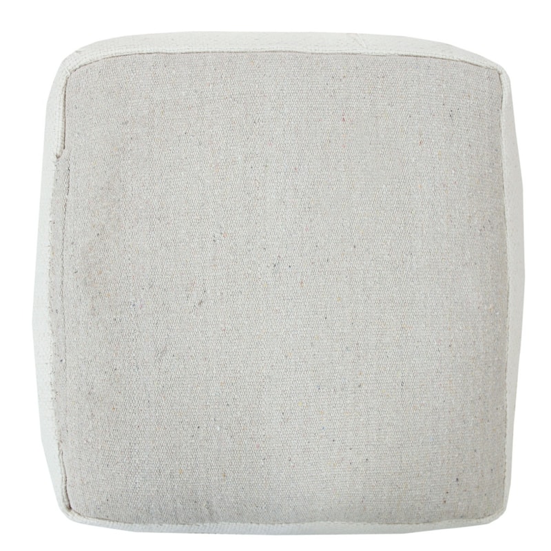 HomeRoots 18" Cream Cotton Striped Pouf Ottoman