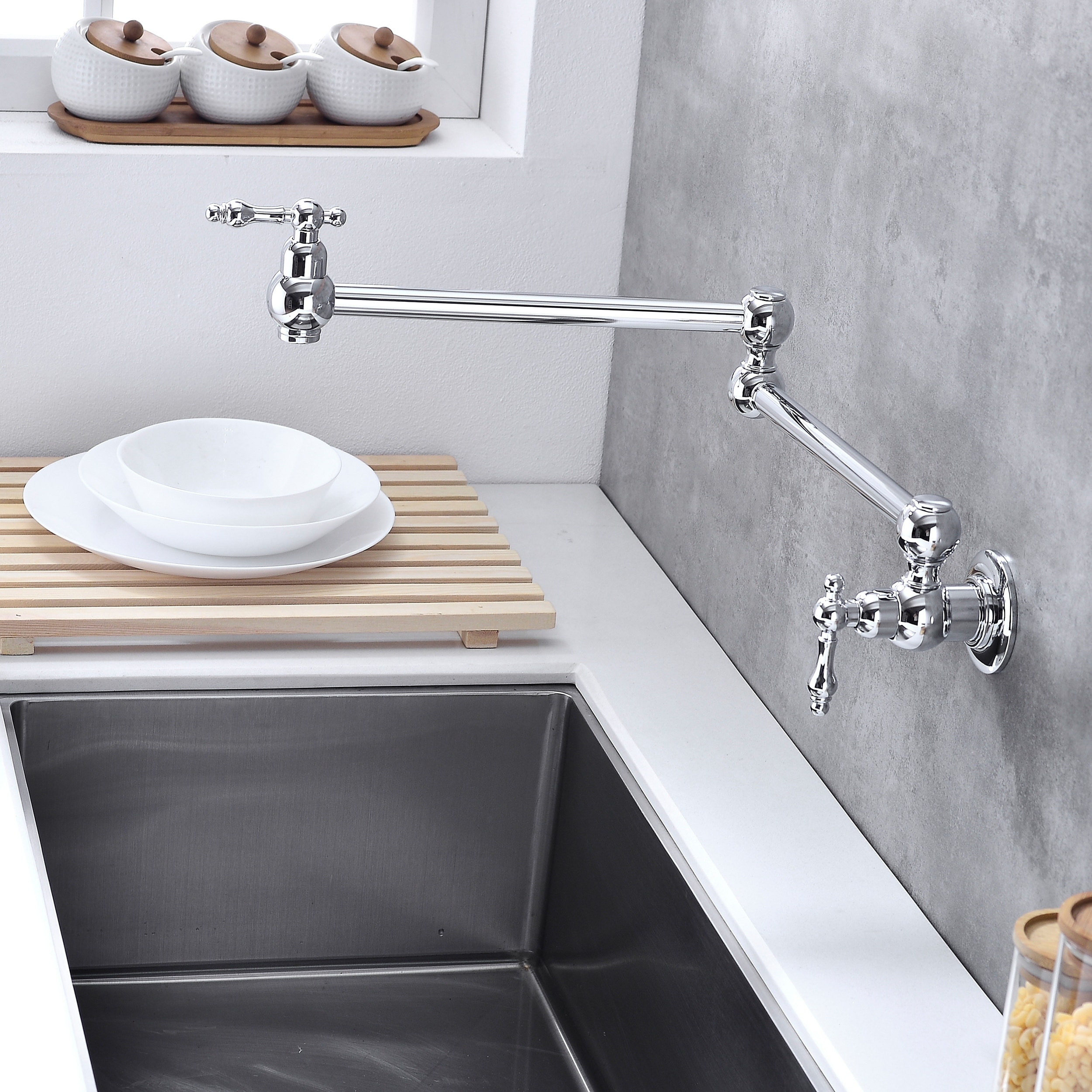 Mac Wall Mount Pot Filler Kitchen Faucet in Chrome Bed Bath  Beyond  36969186