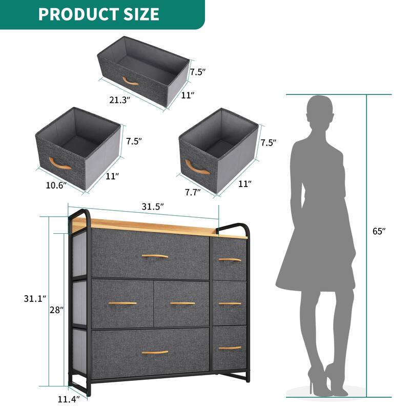 Multifunction 7 Drawers Furniture Storage Chest Grey 7-Drawer Dresser