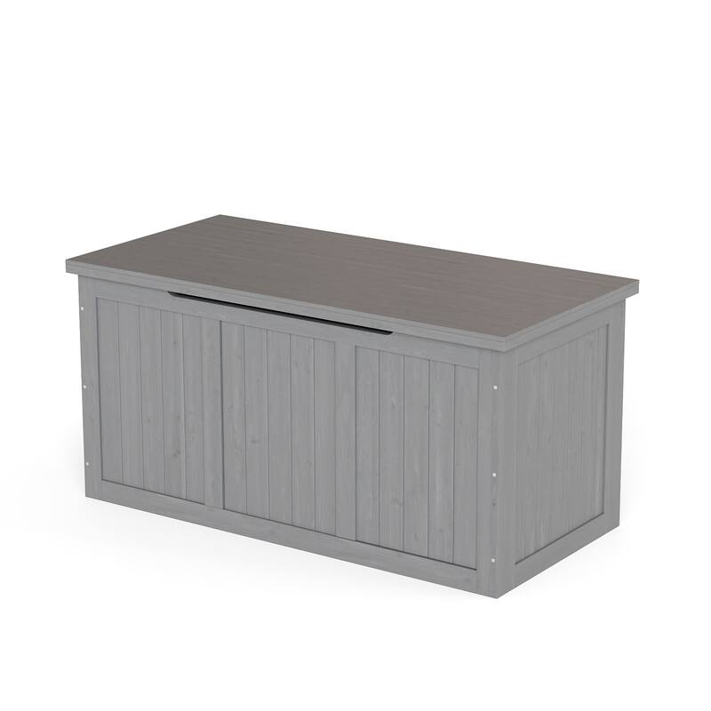 67 Gallon Wooden Deck Box Solid Wood Storage Box Seat & Table Top for Patio Furniture Cushions, Pool Toys & Garden Tools