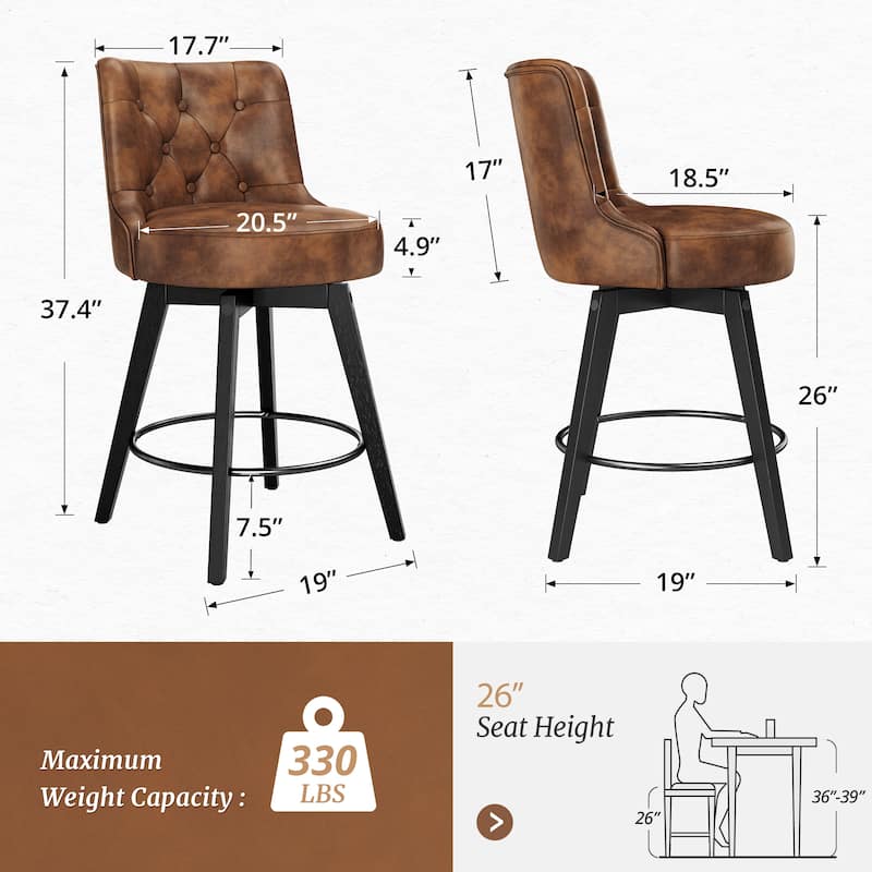 LUE BONA 26" Counter Height Bar Stools Swivel Bar stool with Backs - 26" H