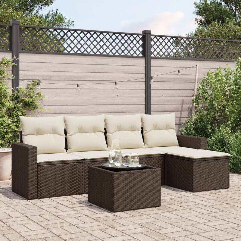 vidaXL Garden Sofa Set Brown PE rattan 6 Piece Set Modular - 21.7 x 21.7 x 14.6
