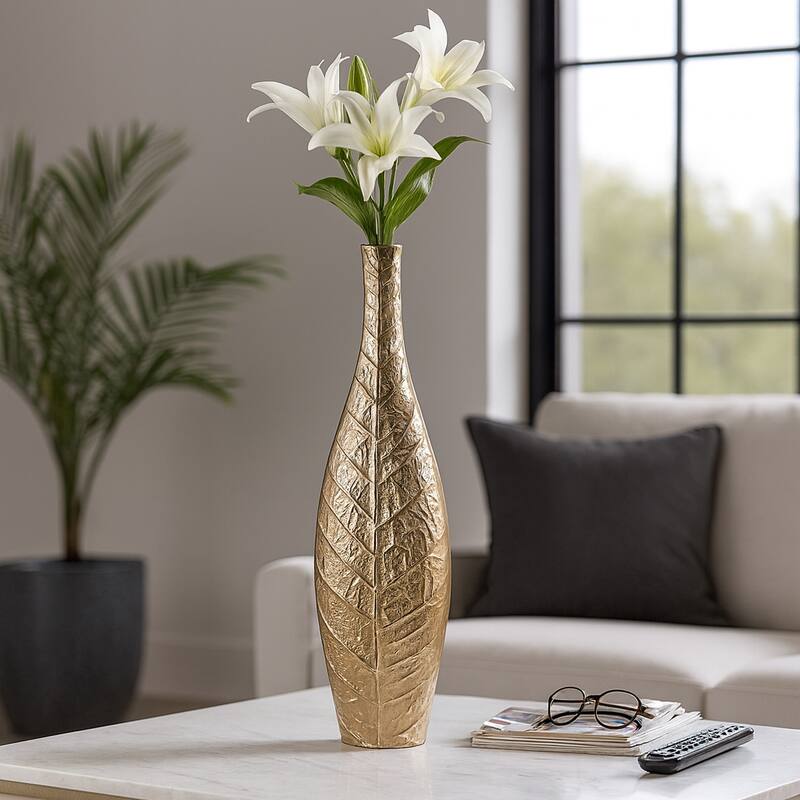 Metal Sleek Leaf Vase - Gold