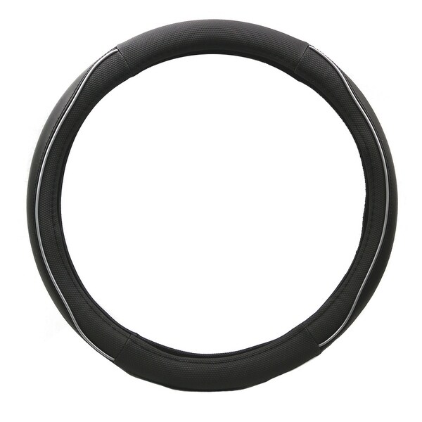 KM World Black 13.5-14.25 Inch Rubber Steering Wheel Cover with White rubber and PU Leather Hand Placements, Fits Honda Civic