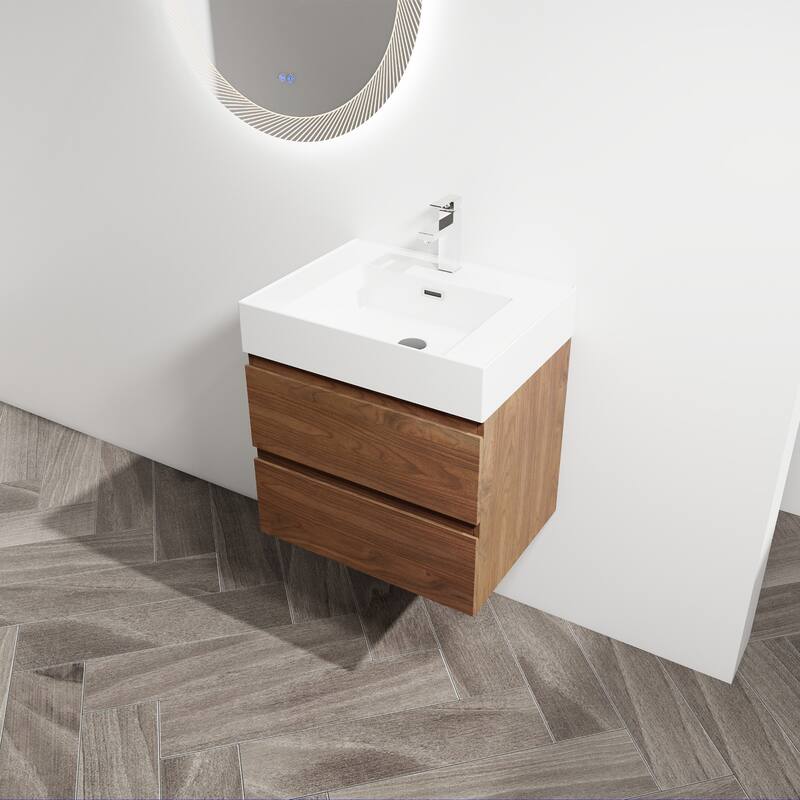 24/30/36 Single Sink Wall-Mounted Bathroom Vanity with Integrated Thick Edge Resin Sink