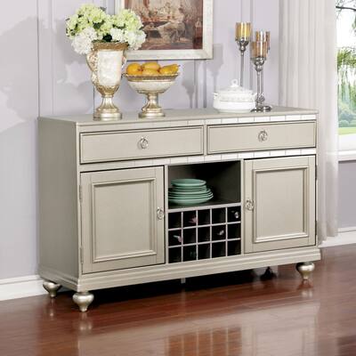 Furniture of America Tase Glam Silver Solid Wood Dining Server