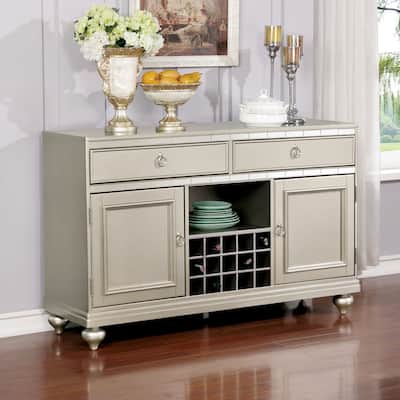 Furniture of America Tase Glam Silver Solid Wood Dining Server