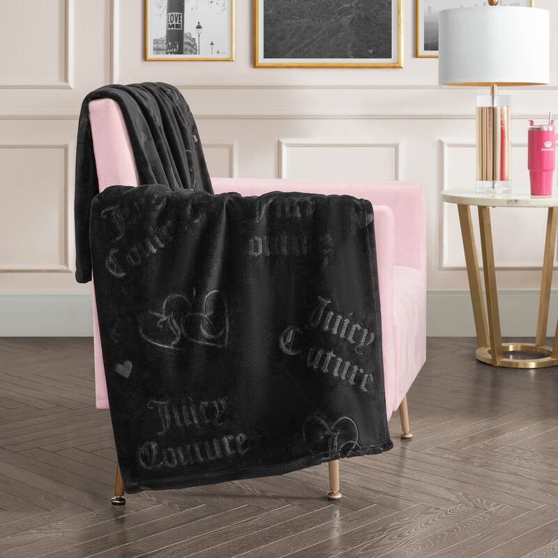 Juicy Couture Embossed Plush Throw Blanket