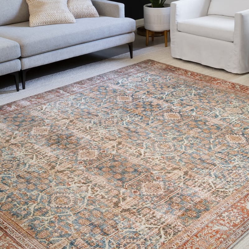 Alexander Home Isabelle Boho Vintage Botanical Pattern Area Rug - 9' x 12' - Ocean / Rust