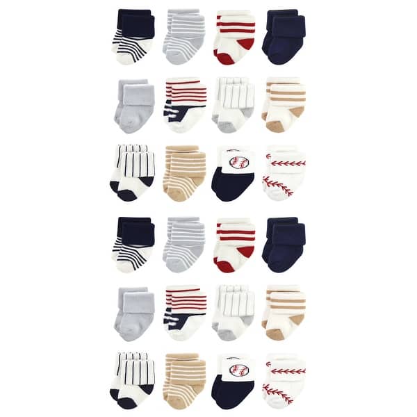 slide 1 of 1, Little Treasure Baby Cotton Rich Terry Socks 24-Pack, Baseball 0-6 Months - Baseball