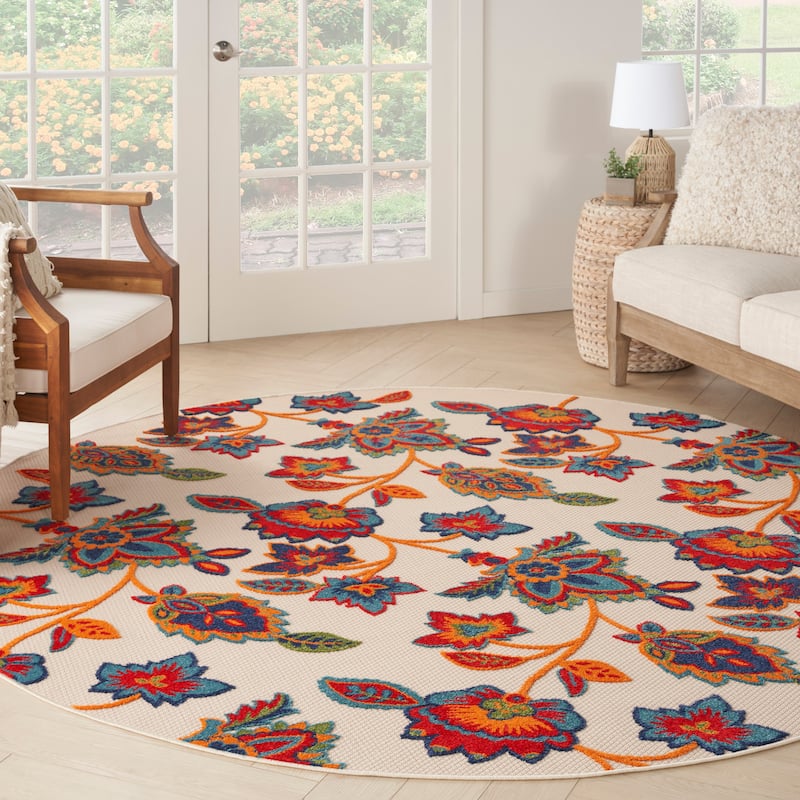 Nourison Aloha Indoor/Outdoor Floral Area Rug - 7'10" x Round - Multi