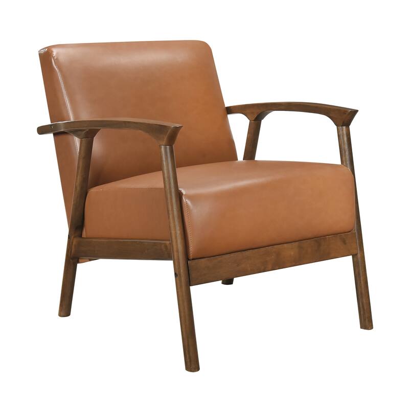 Harper 27.5" Faux Leather Accent chair - Brown Finish Solid Wood Frame - Brown