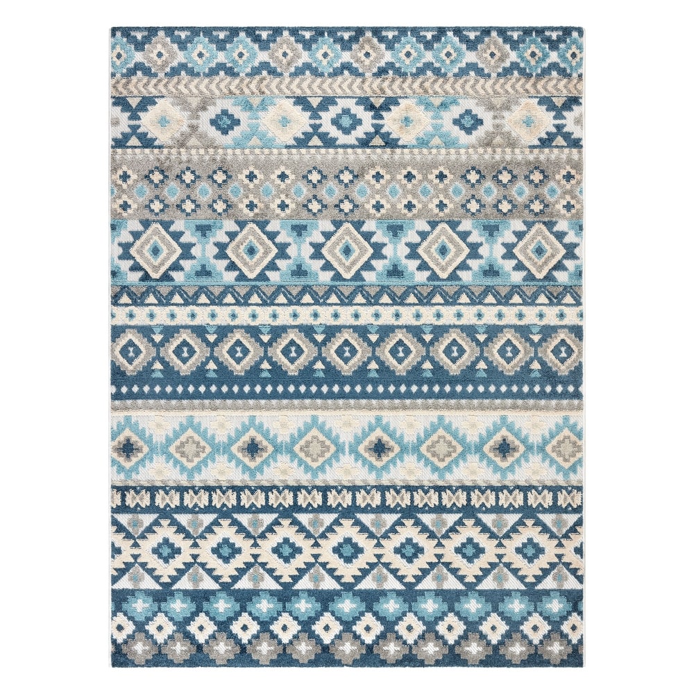 TOWN & COUNTRY EVERYDAY Dahlia Southwestern Stripe Indoor Outdoor Area Rug, UV Fade Resistant, High-Low Pile