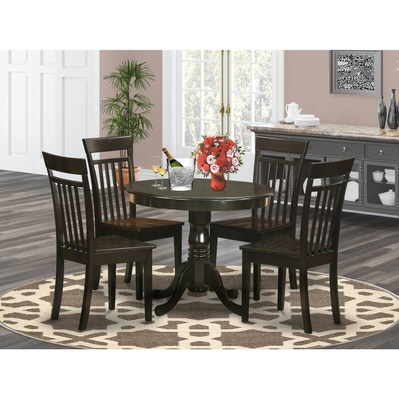 5-Piece Round Cappuccino Finish Solid Wood Top Dining table with 4-Chairs with