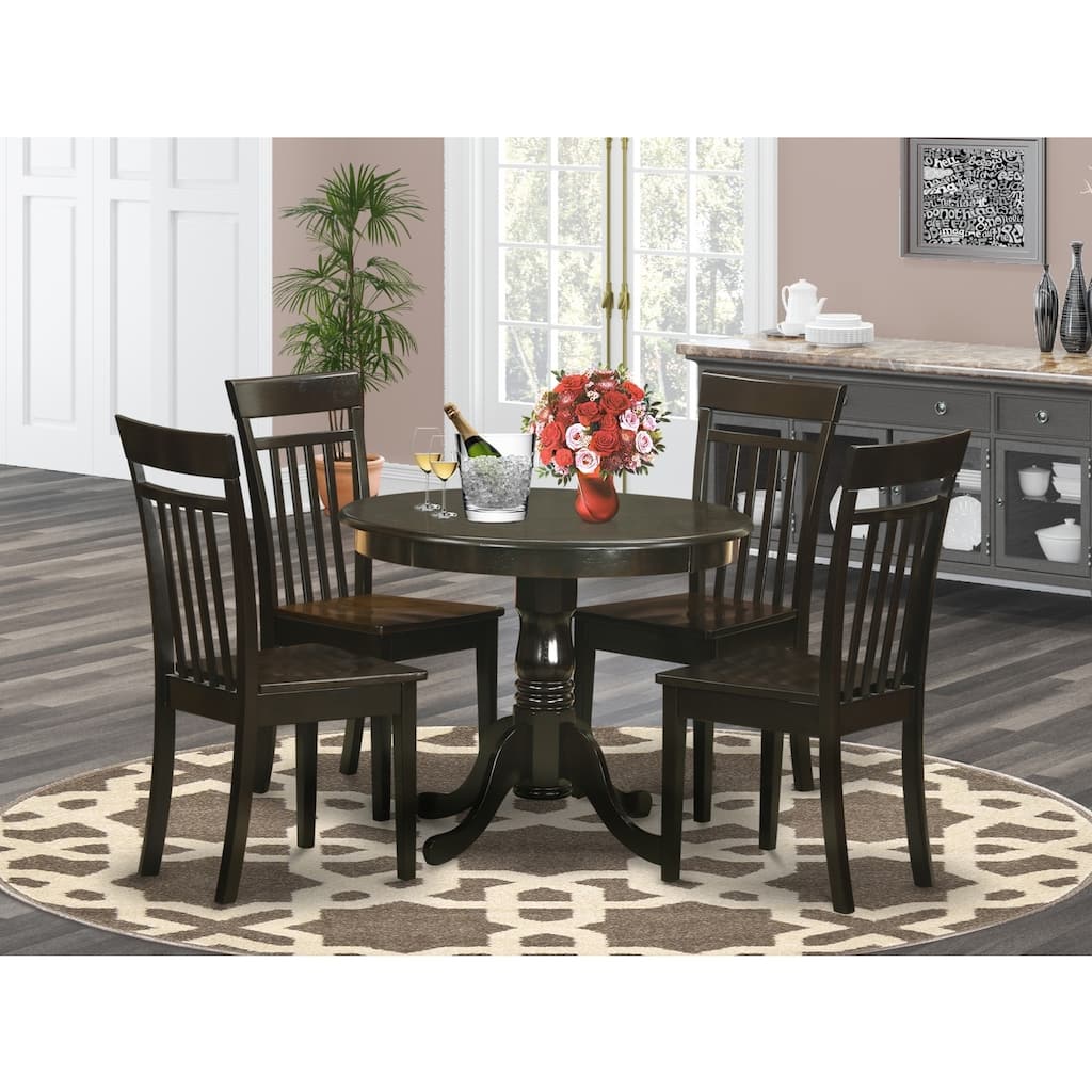 5-Piece Round Cappuccino Finish Solid Wood Top Dining table with 4-Chairs with