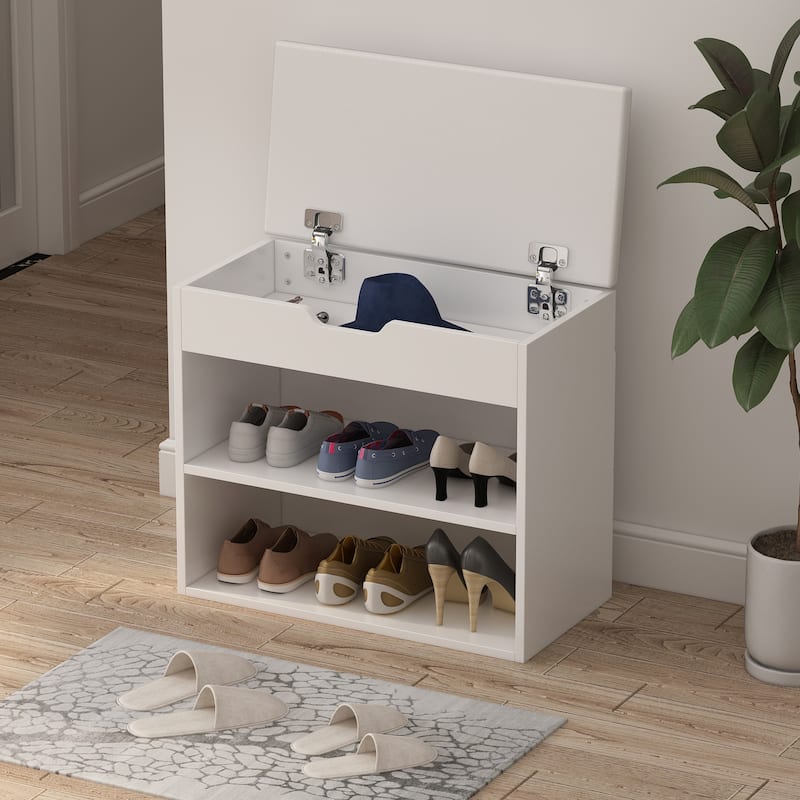 24"W Shoe Storage Bench W/Sponge Cushion Living Room Seating Shoe Cabinet