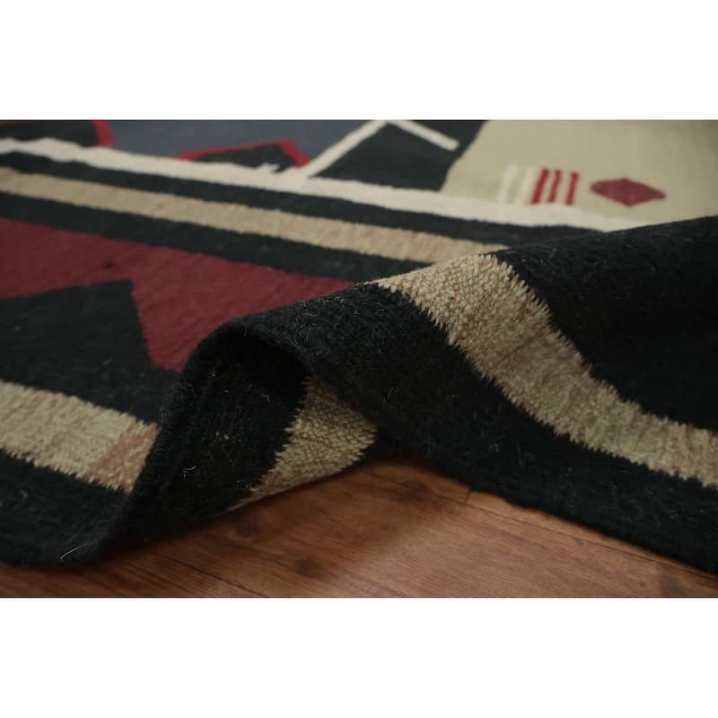 Hand Woven Oriental 100% Wool Carpet Southwestern Tribal Green Kilim Area Rug - 13' 4'' X 9' 7''