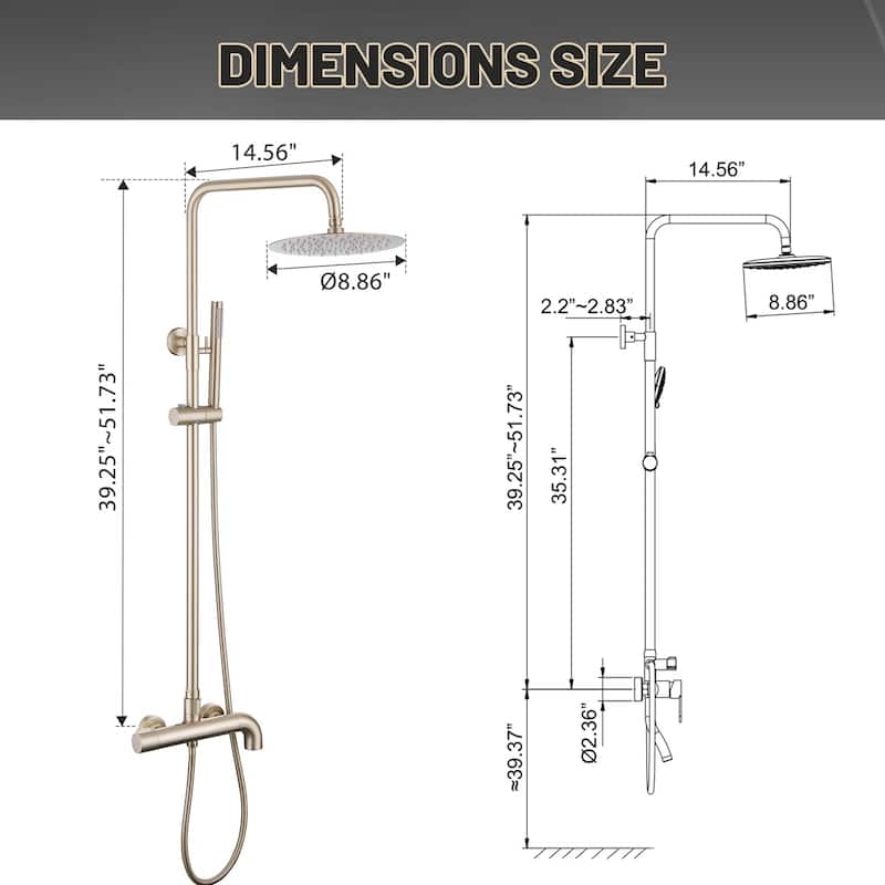 51"H Outdoor 9 Inch Round Rain Shower Set with Handheld Shower (Adjustable Slider)