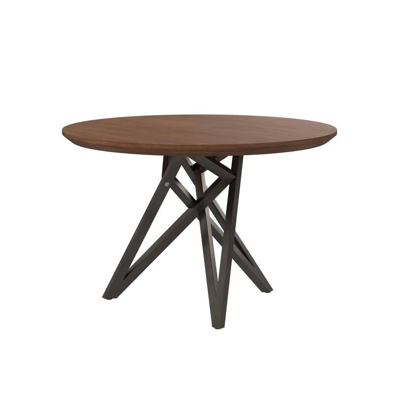 HomeRoots 47" Brown and Gray Wood and Stainless Steel Cross Leg Base Round Top Dining Table - 47.30 in. x 29.50 in. x 47.30 in.