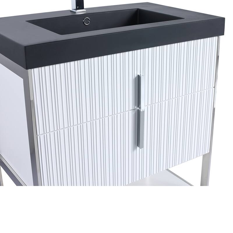 Fine Fixtures Serenity Modern Bathroom Vanity with Black Gel Acrylic Top