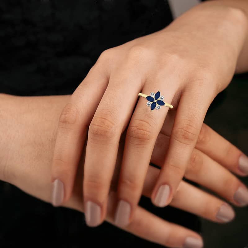 Marquee Jewels 3/4 Carat TW Sapphire and Diamond Flower Ring in 10K Yellow Gold