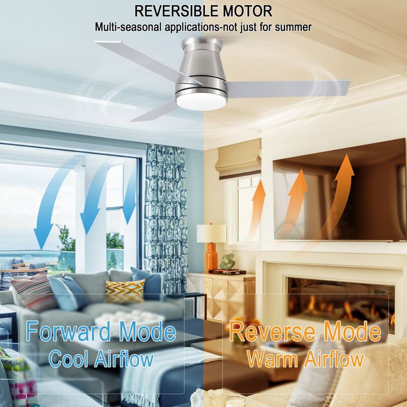 YUHAO AeroLite 48 in. Indoor White Low Profile Standard Ceiling Fan with Bright White Integrated LED Light Kit, Remote Included