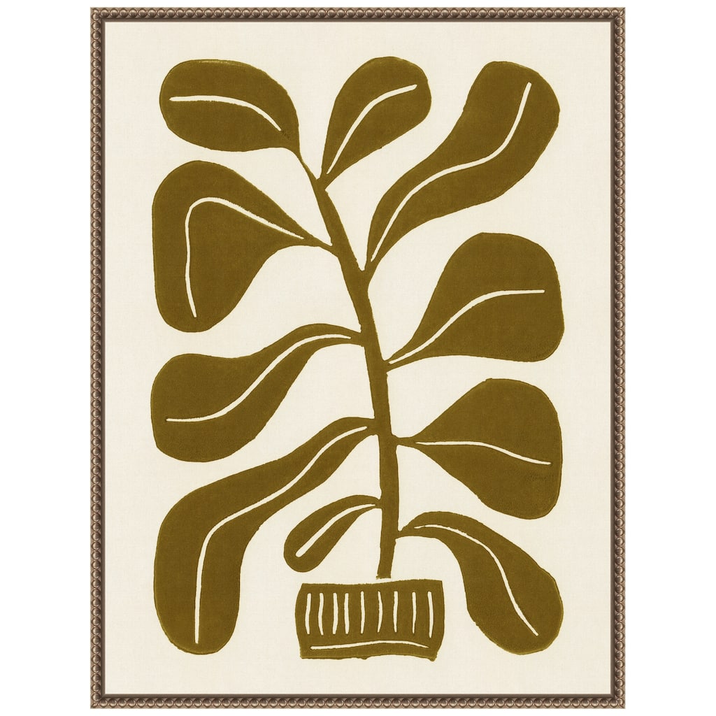 Linocut Houseplant No 2 by Alisa Galitsyna Framed Canvas Wall Art - Sylvie Beaded Bronze