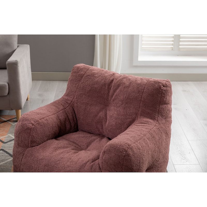 Soft Tufted Foam Bean Bag Chair With Teddy Fabric Bean Paste Red