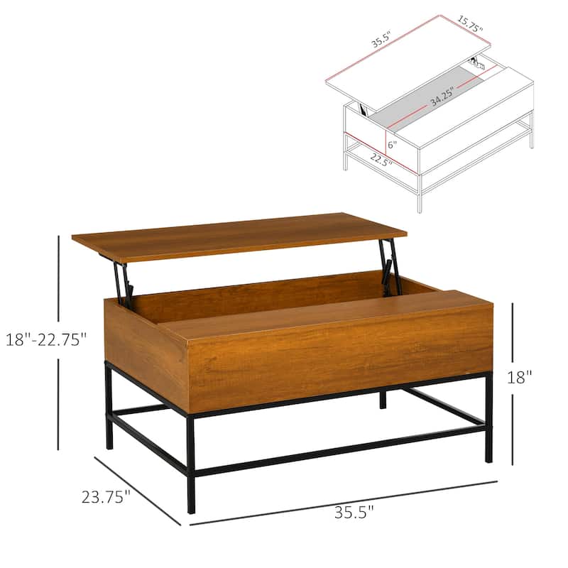 HOMCOM Lift Top Coffee Table with Hidden Storage Compartment and Steel Legs for Living Room - Teak