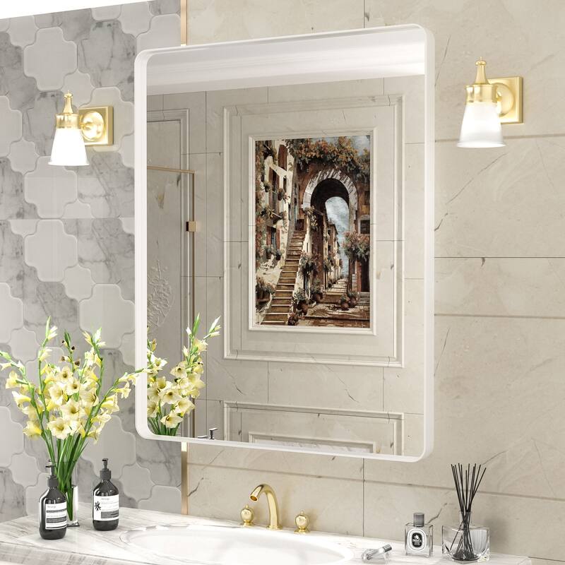 Modern Metal Frame Wall Mounted Bathroom Vanity Mirror - 36x30 - White
