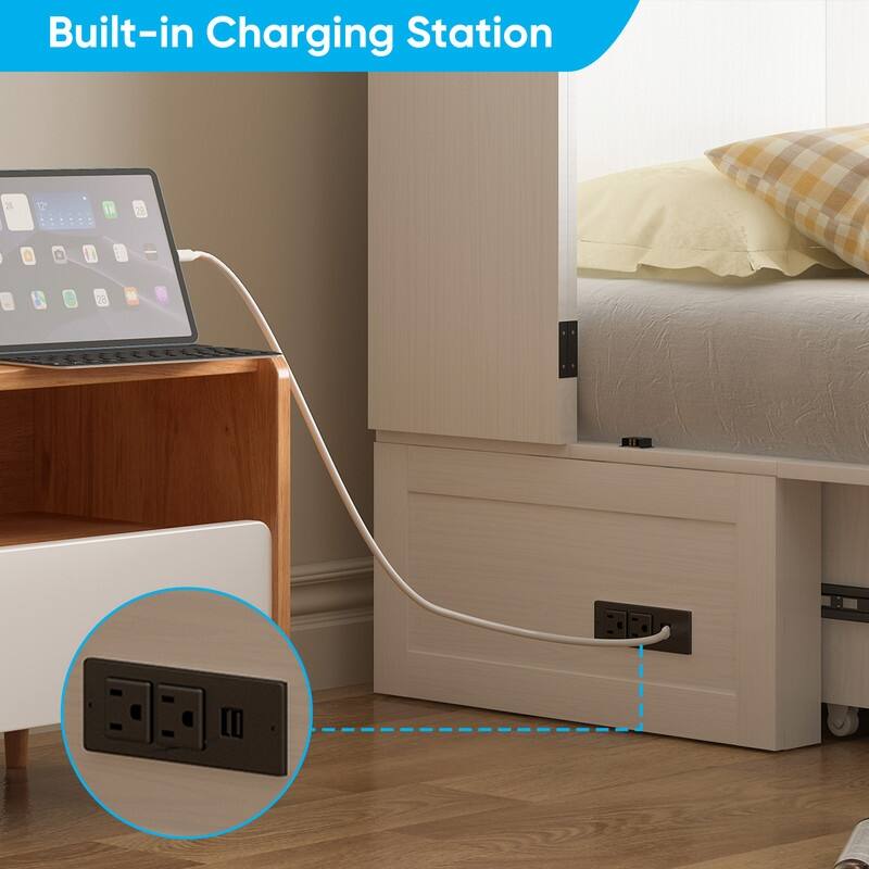 Mixoy Queen Horizontal Murphy Chest Bed with Mattress,Charging Station