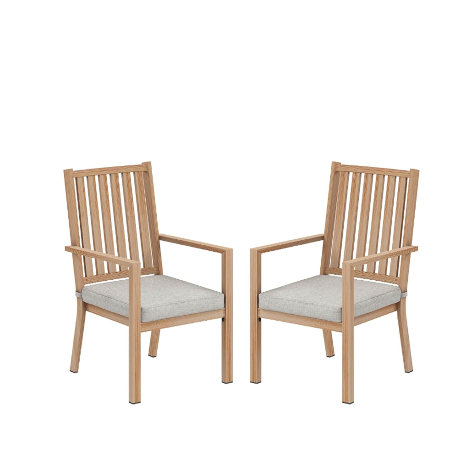 Set of 2 23" Aluminum Patio Dining Chairs Gray Cushions and Light Wood Khaki Frame