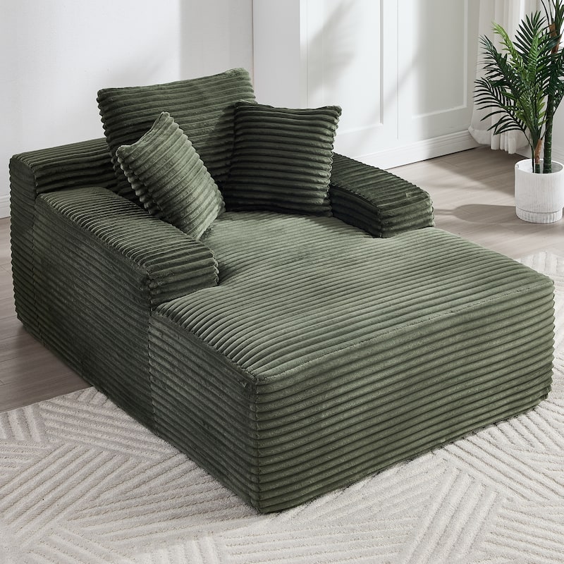 Deep Seat Chaise Lounge Chair, Wide Armrest Sleeper Sofa with Three Soft Pillows, Convertible Boneless Sofa Bed Daybed