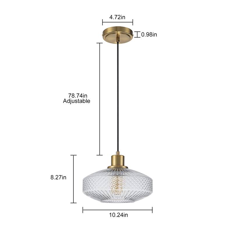 10.24 in. Modern Gold Pendant with Textured Glass, Adjustable Hanging Chandelier