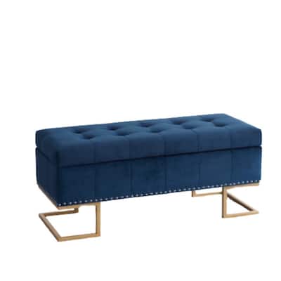 Imperial Tufted Double Ottoman With Studs And Gold Base (Navy)