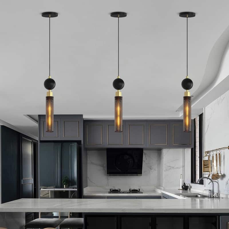 Modern Black Pendant Lights, Adjustable Hanging Lights For Kitchen Island, Dining Room, Or Bedroom (Set Of 3) - Black