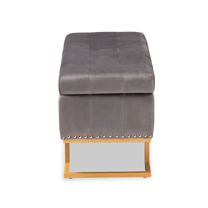 Ellery Luxe and Glam Velvet and Gold Finished Metal Storage Ottoman