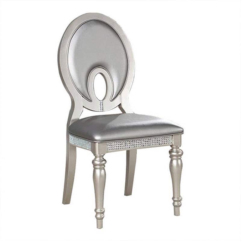 Cate 23 Inch Dining Side Chair Set of 2, Mirrored, Faux Leather, Silver