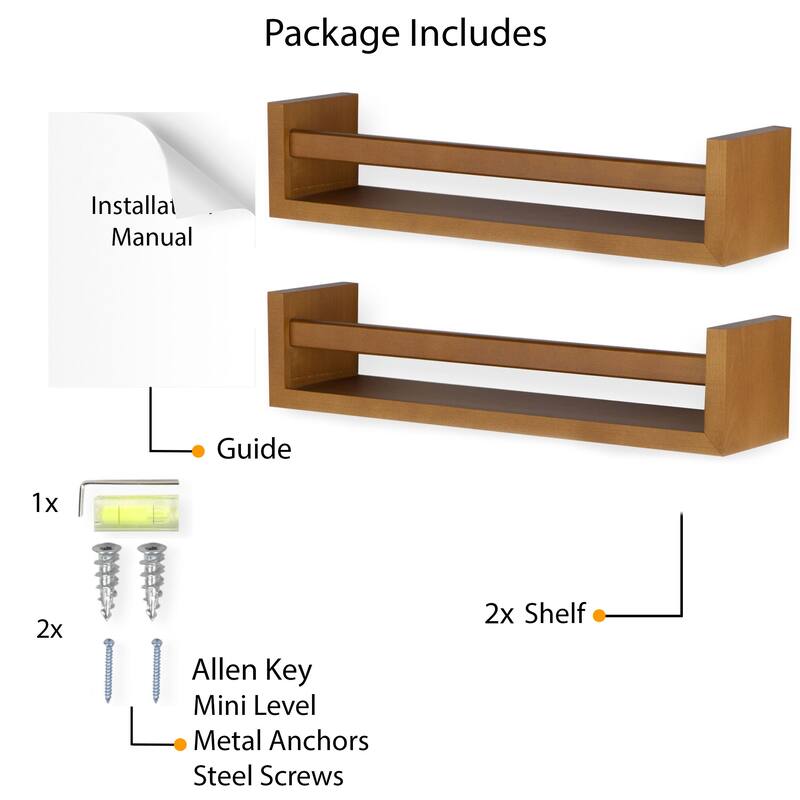 Wallniture Utah Wood Wall Shelves for Book and Toy Storage (Set of 2)