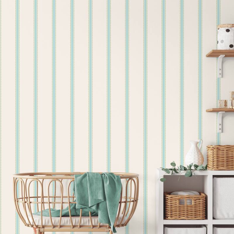 Advantage Bobbin Stripe Aqua Scalloped Wallpaper