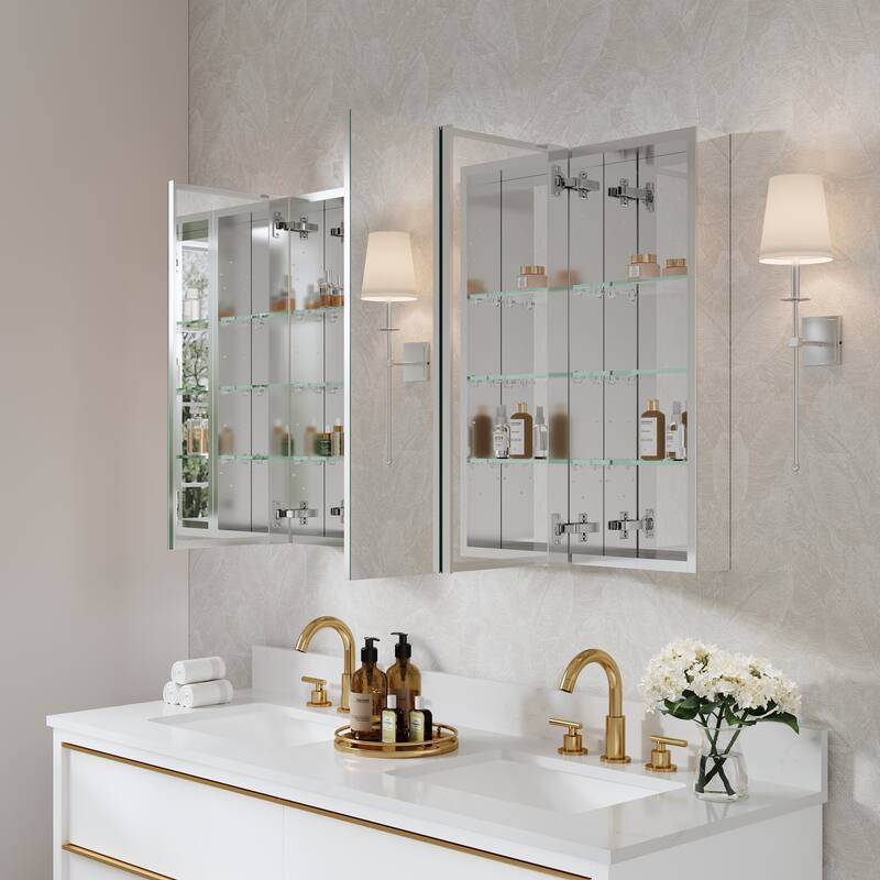 44"W X 30'H Bathroom Recessed or Surface Wall Mount Medicine Cabinet With Adjustable Glass Shelves