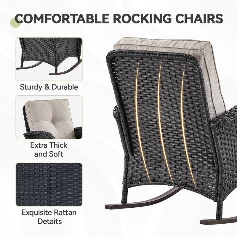 Outdoor Rocking Chair with Side Table Black-Beige - Black