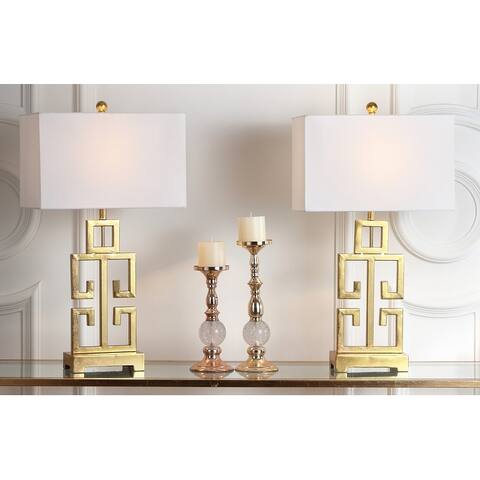 SAFAVIEH Lighting Greek Key Antiqued Gold 29-inch Table Lamp (Set of 2)