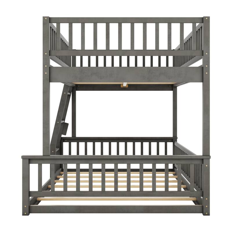 Space-Saving Full XL over Queen Bunk Bed with Ladder and Guardrails in Gray
