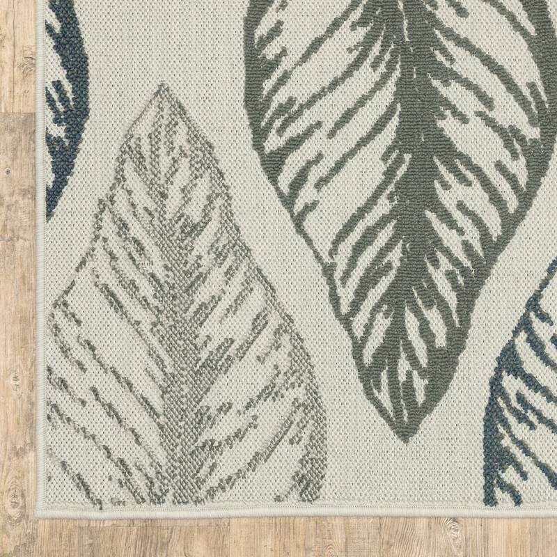 Vista Home Talcot Tropical Leaf Grey/Teal Indoor-Outdoor Area Rug
