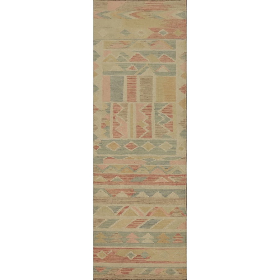 Hand Woven Oriental 100% Wool Carpet Southwestern Tribal Multi-Colored Kilim Runner Rug - 8' 1'' X 2' 1''
