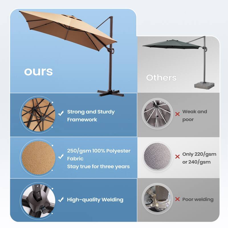 9 x11 FT LED Lighted Patio Cantilever Umbrella Double Top with Weighted Base
