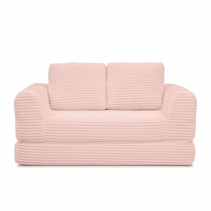 Pink Sofa Bed Sleeper Sofa with 2 Pillows, Upholstered Sofa Couch Loveseat 2-Seater Sofa Couch with Armrests