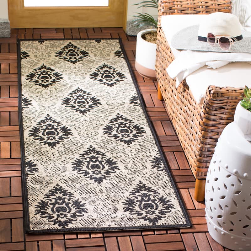 SAFAVIEH Courtyard Donara Boho Indoor/ Outdoor Waterproof Patio Backyard - 2' 3" x 6' 7" - Sand/Black